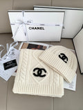 Chanel Style Rib-Knit Scarf and Beanie Set