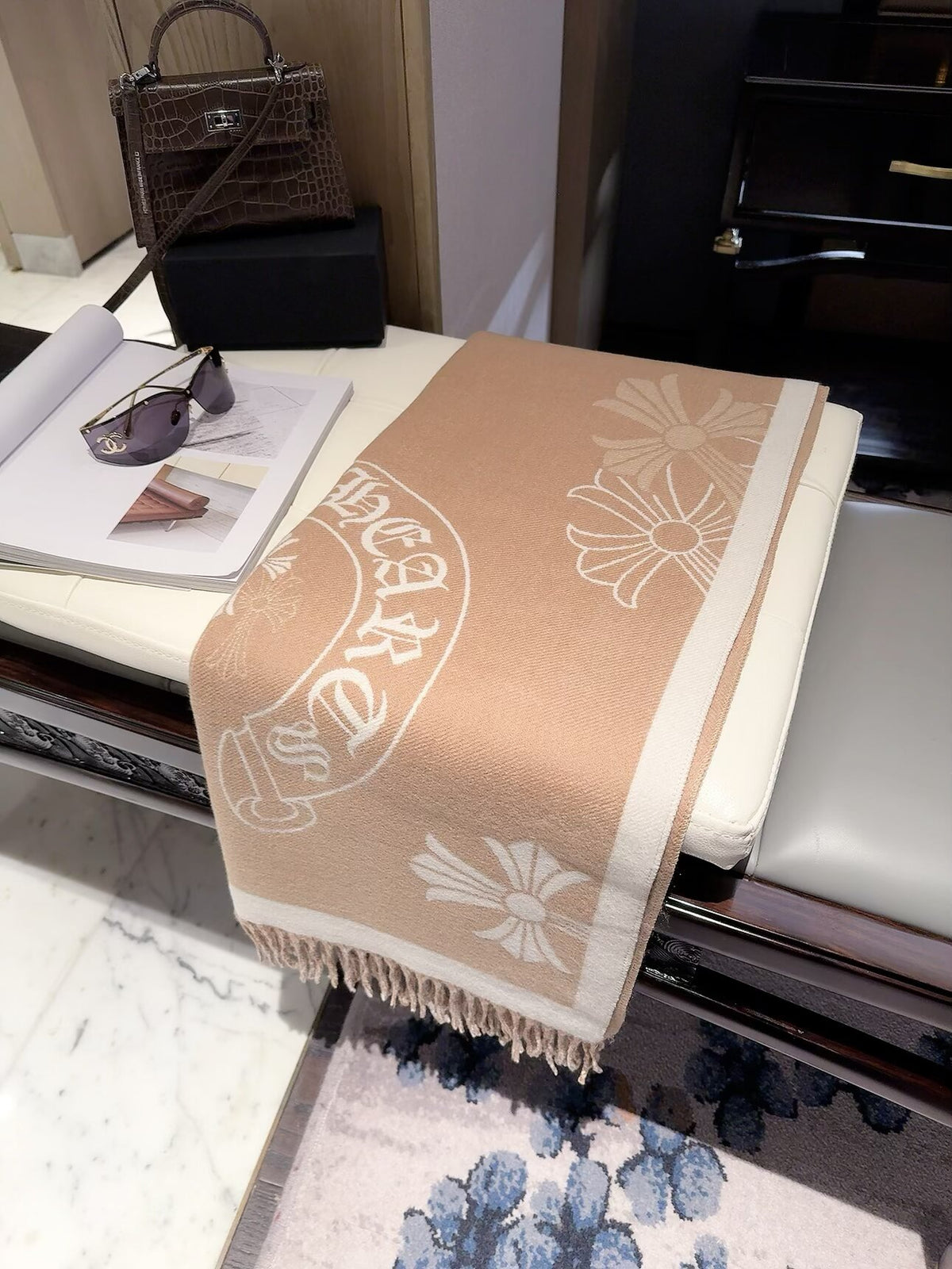 Chrome Hearts Style Cross Emblem Fringe Scarf product detail 5