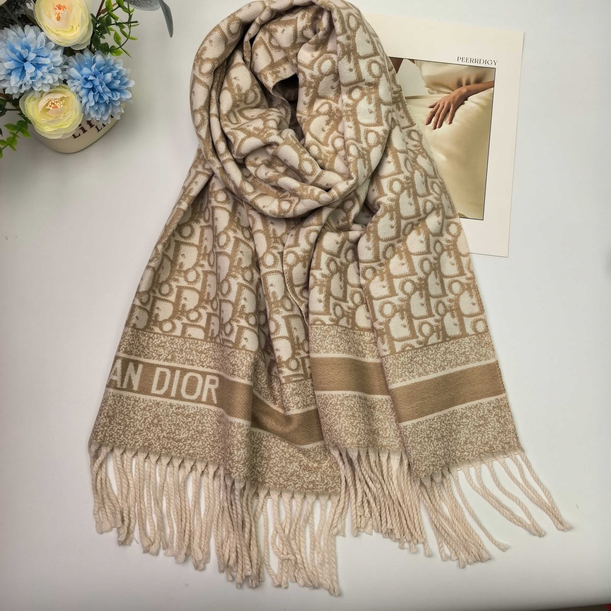 Dior Style Oblique Logo Fringe Scarf product detail 9