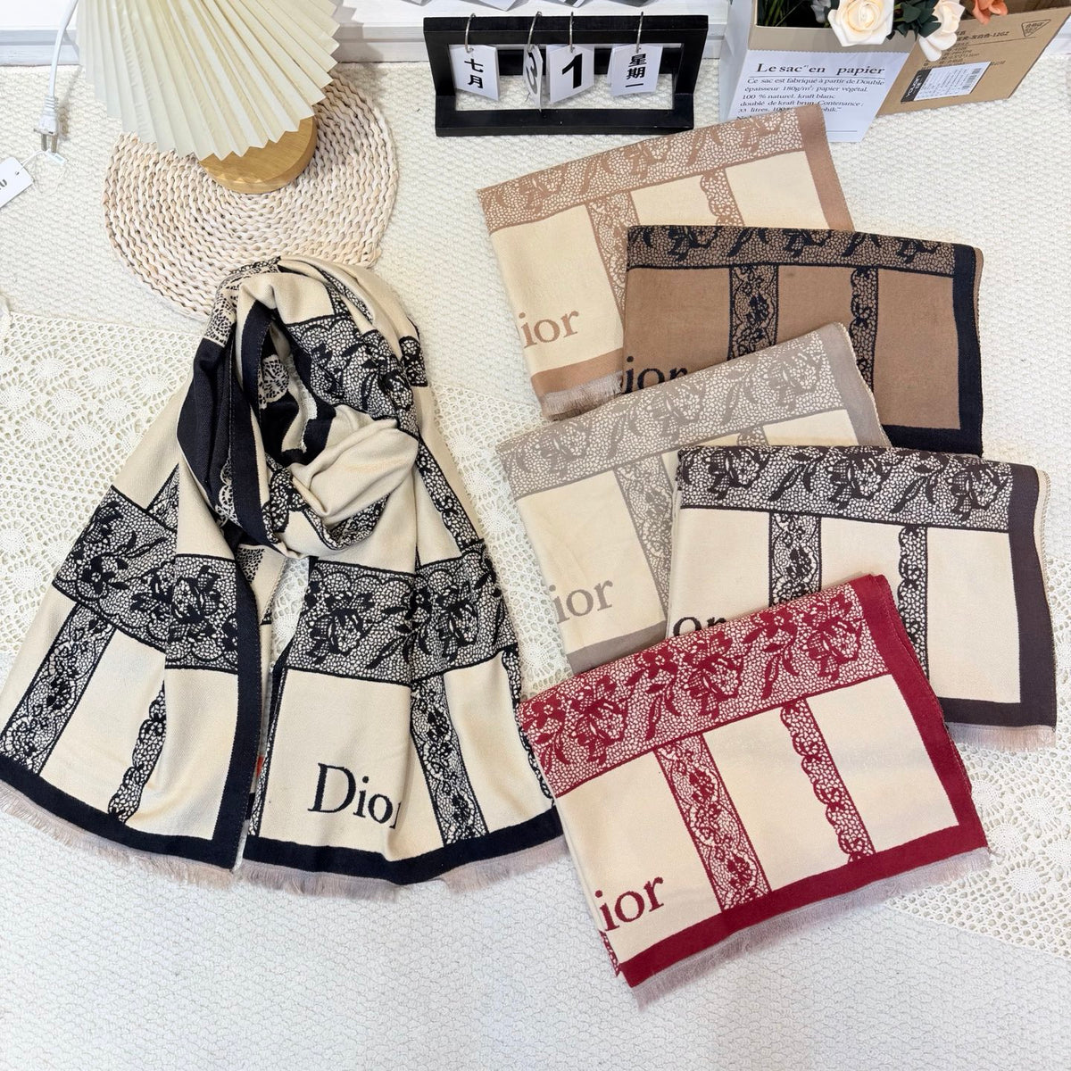 Dior Style Toile Fringe Scarf product detail 4