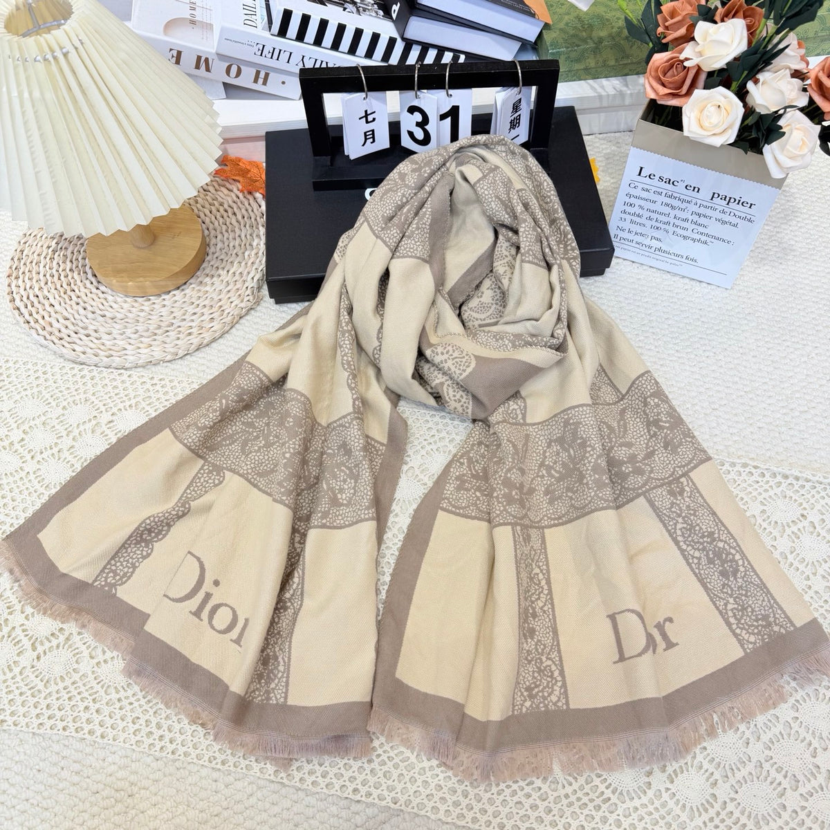 Dior Style Toile Fringe Scarf product detail 6