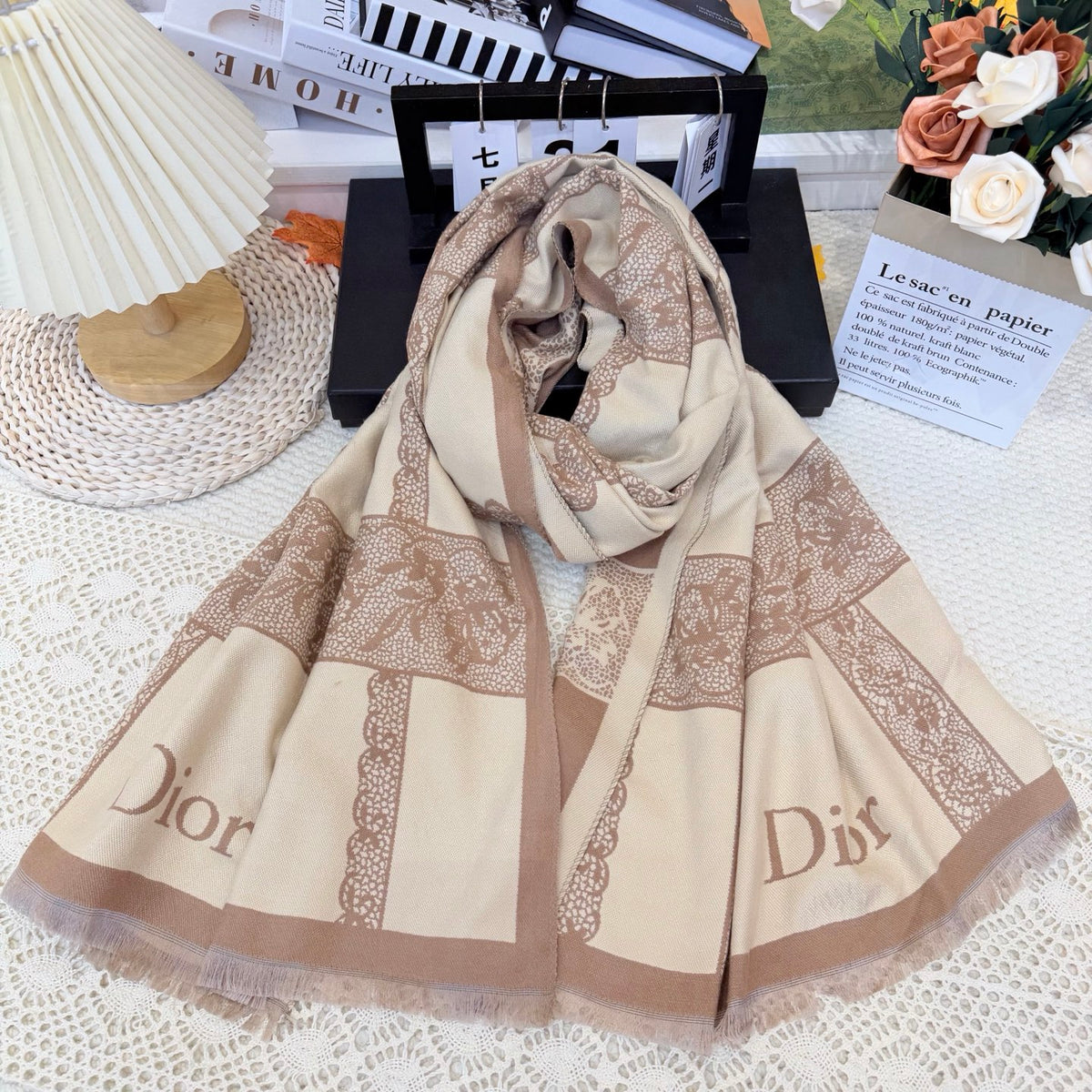 Dior Style Toile Fringe Scarf product detail 9