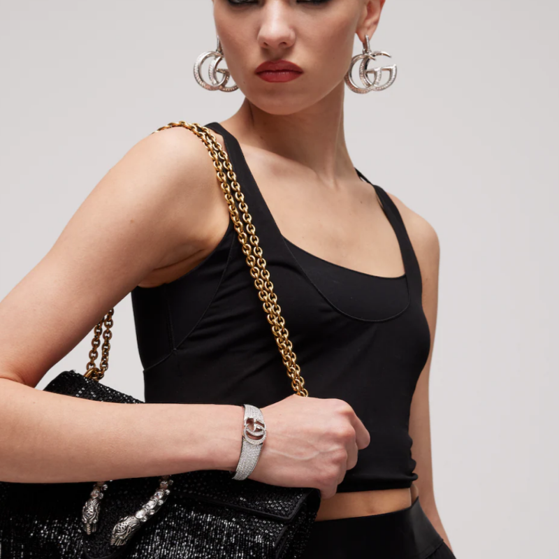 Gucci Crystal Double G Cuff Bracelet detail view 2