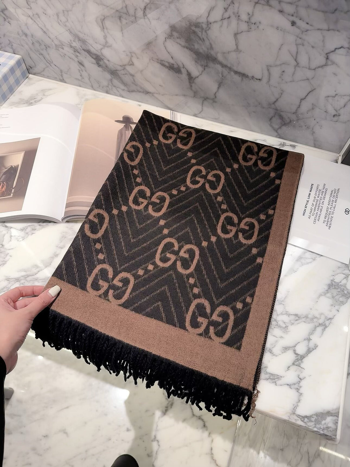 Gucci Style GG Herringbone Fringe Scarf product detail 6