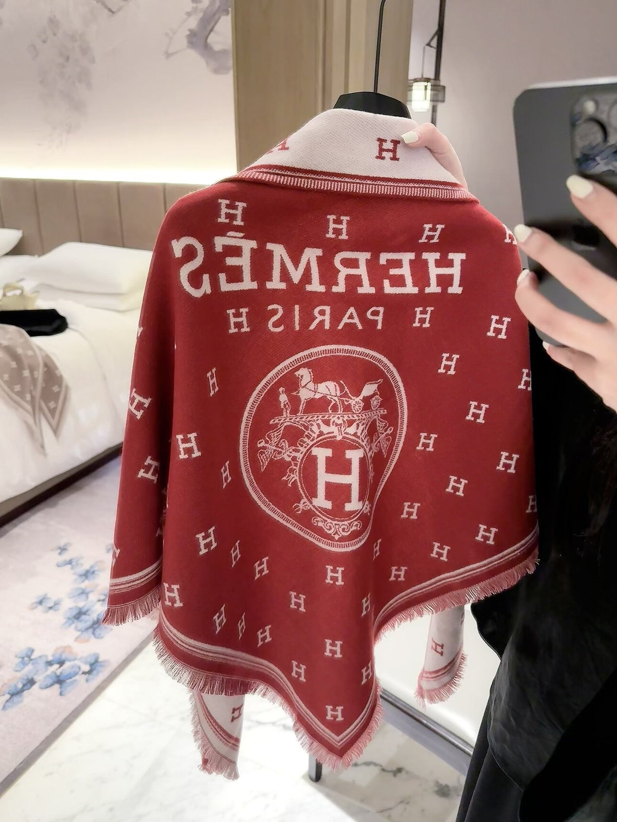 Hermes Style Reversible Equestrian Cape Shawl product detail 4