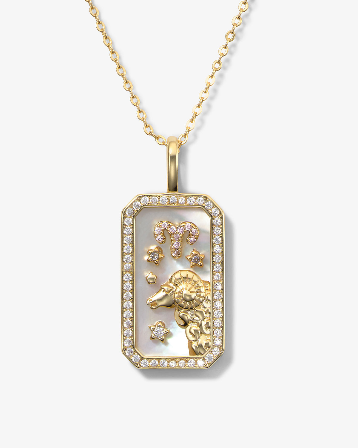 Gold zodiac amulet necklace with mother of pearl – view 12