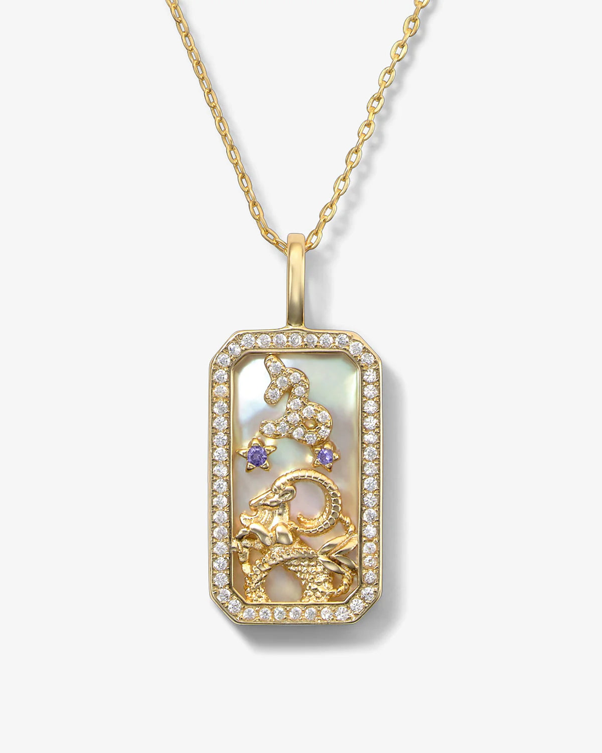 Gold zodiac amulet necklace with mother of pearl – view 8