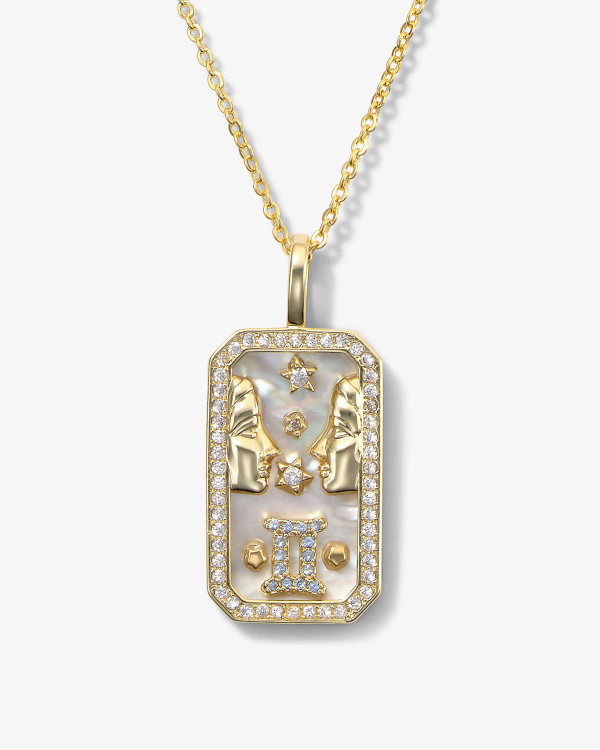 Gold zodiac amulet necklace with mother of pearl – view 4