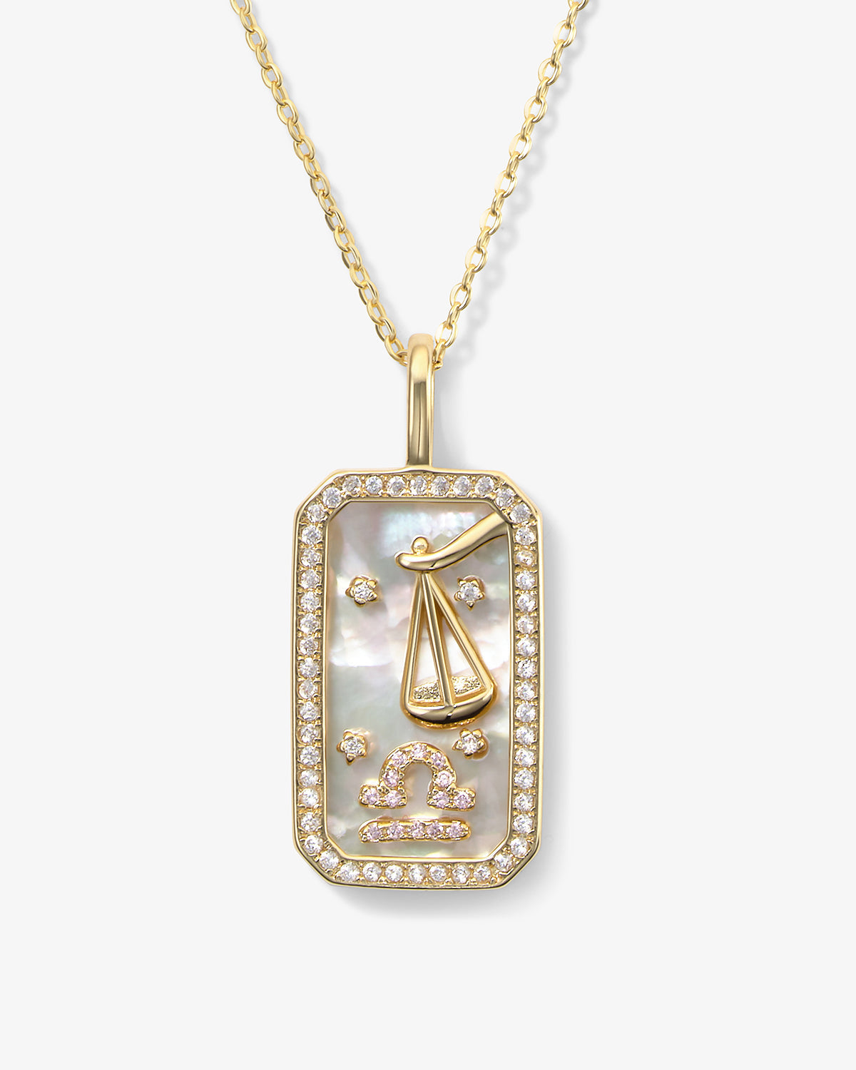 Gold zodiac amulet necklace with mother of pearl – view 11