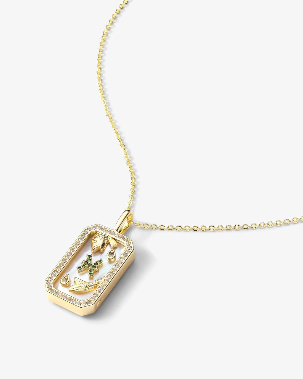 Gold zodiac amulet necklace with mother of pearl – view 20