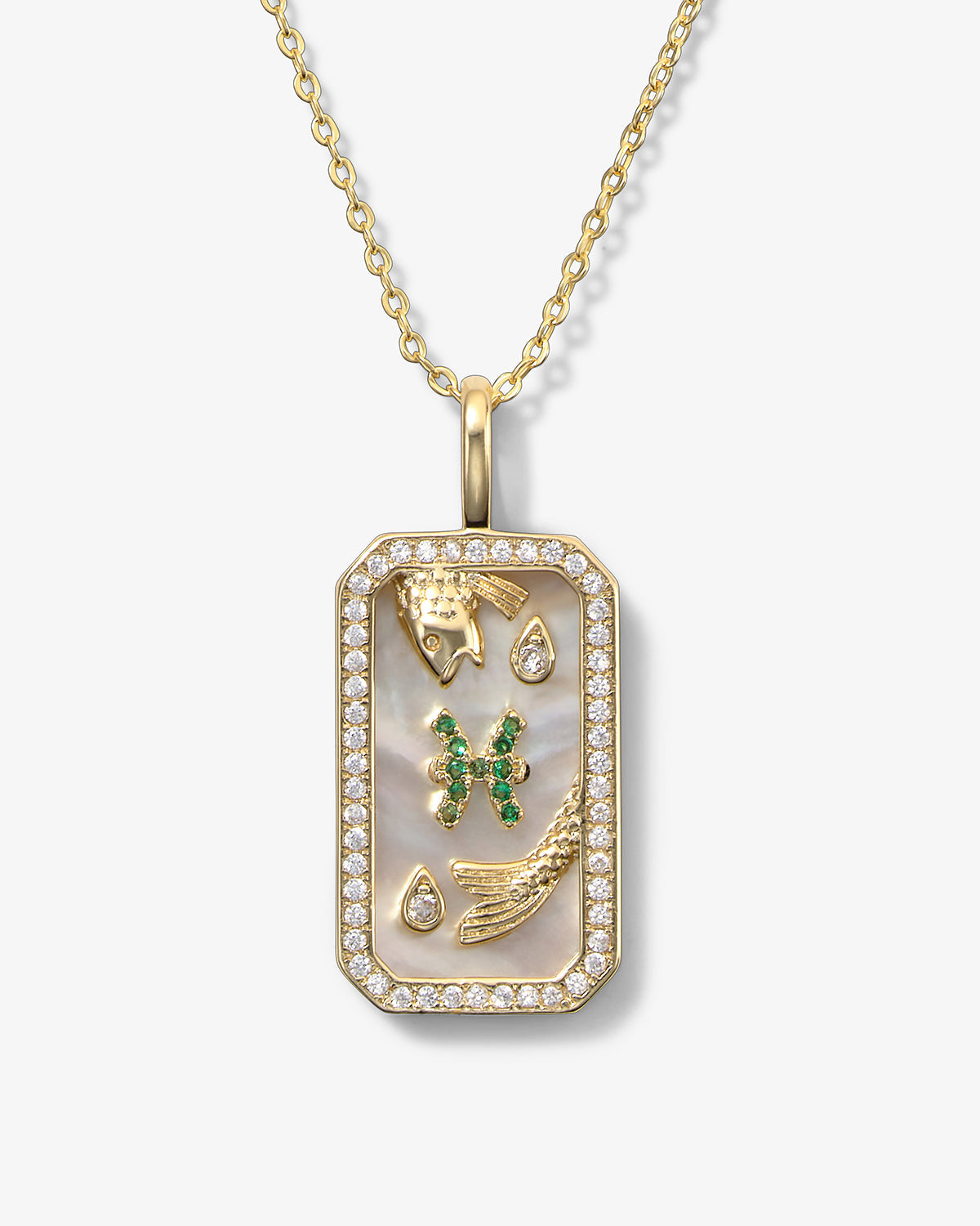 Gold zodiac amulet necklace with mother of pearl – view 6