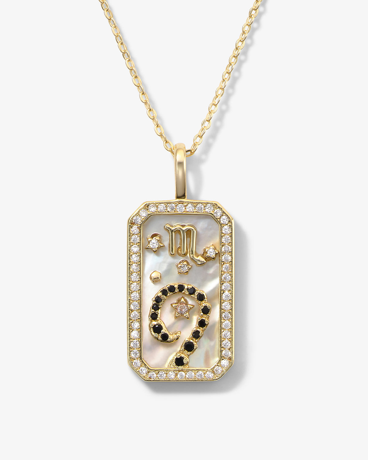 Gold zodiac amulet necklace with mother of pearl – view 10