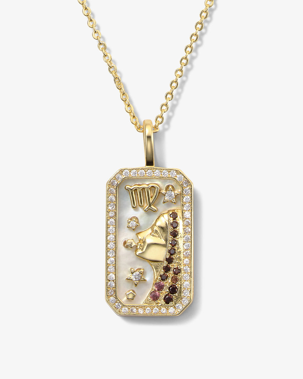 Gold zodiac amulet necklace with mother of pearl