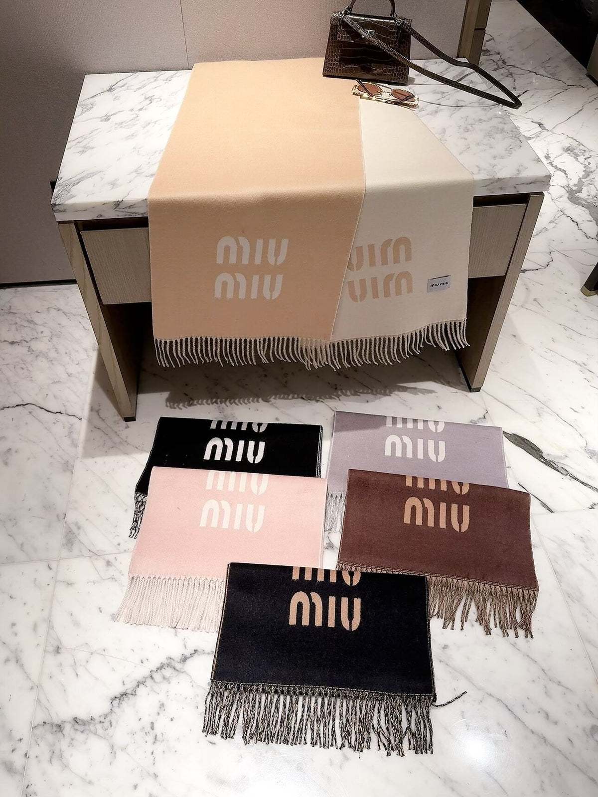 Miu Miu Style Oversized Logo Fringe Scarf product detail 2