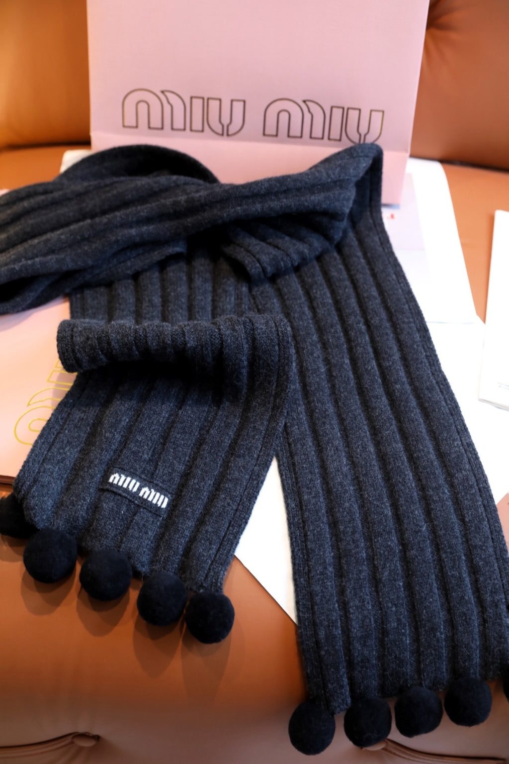 Miu Miu Style Pom-Pom Rib-Knit Scarf product detail 9
