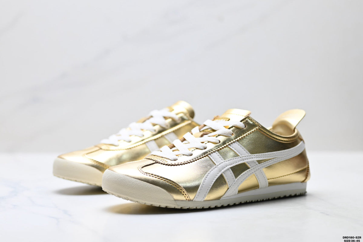 Onitsuka Tiger Retro Low Top Metallic Gold White Unisex Shoes Style 19 detail view 5