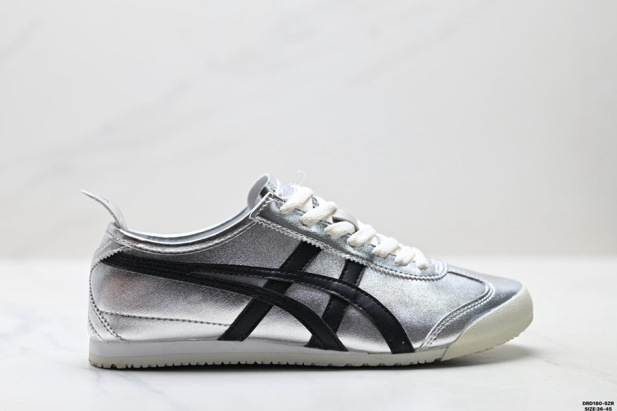 Onitsuka Tiger Retro Low Top Metallic Silver Black Unisex Shoes Style 18 detail view 2