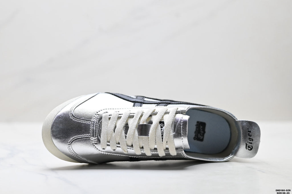 Onitsuka Tiger Retro Low Top Metallic Silver Black Unisex Shoes Style 18 detail view 3