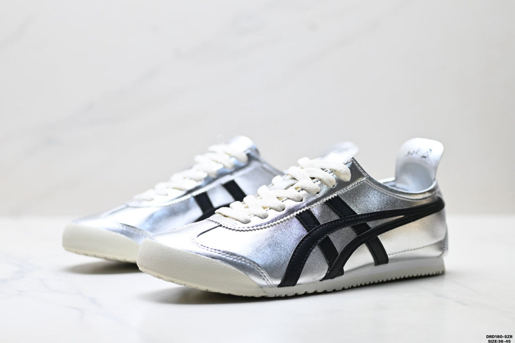 Onitsuka Tiger Retro Low Top Metallic Silver Black Unisex Shoes Style 18 detail view 5