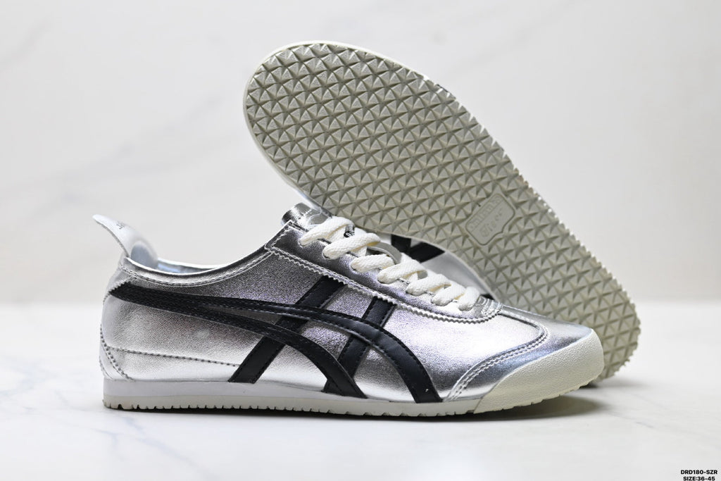 Onitsuka Tiger Retro Low Top Metallic Silver Black Unisex Shoes Style 18 detail view 6