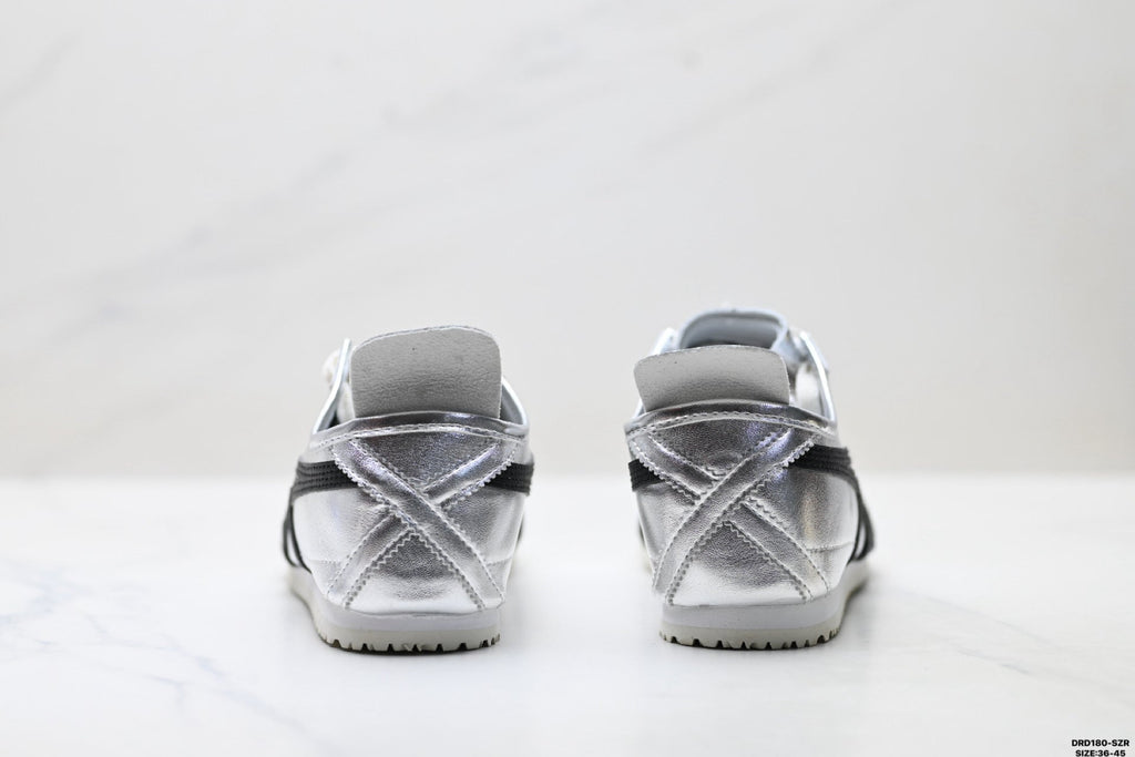 Onitsuka Tiger Retro Low Top Metallic Silver Black Unisex Shoes Style 18 detail view 7