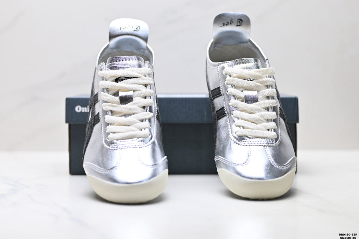 Onitsuka Tiger Retro Low Top Metallic Silver Black Unisex Shoes Style 18 detail view 8
