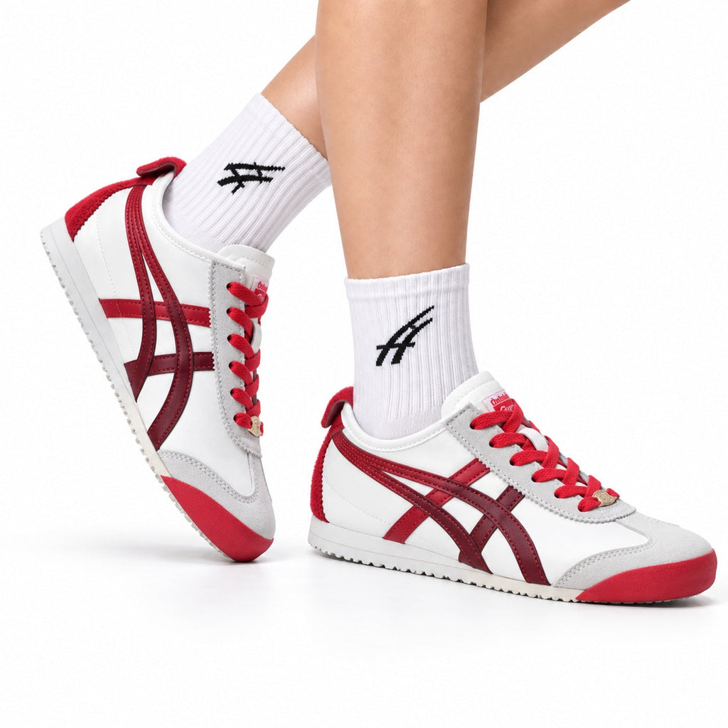 Onitsuka Tiger Retro Low Top White Red Unisex Shoes Style 17 main angled pair view