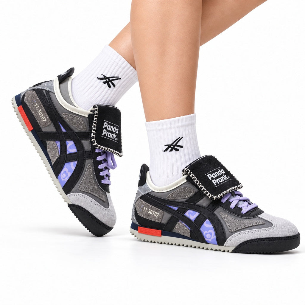 Onitsuka Tiger Retro Low Top Black Purple Unisex Shoes Style 30 main angled pair view