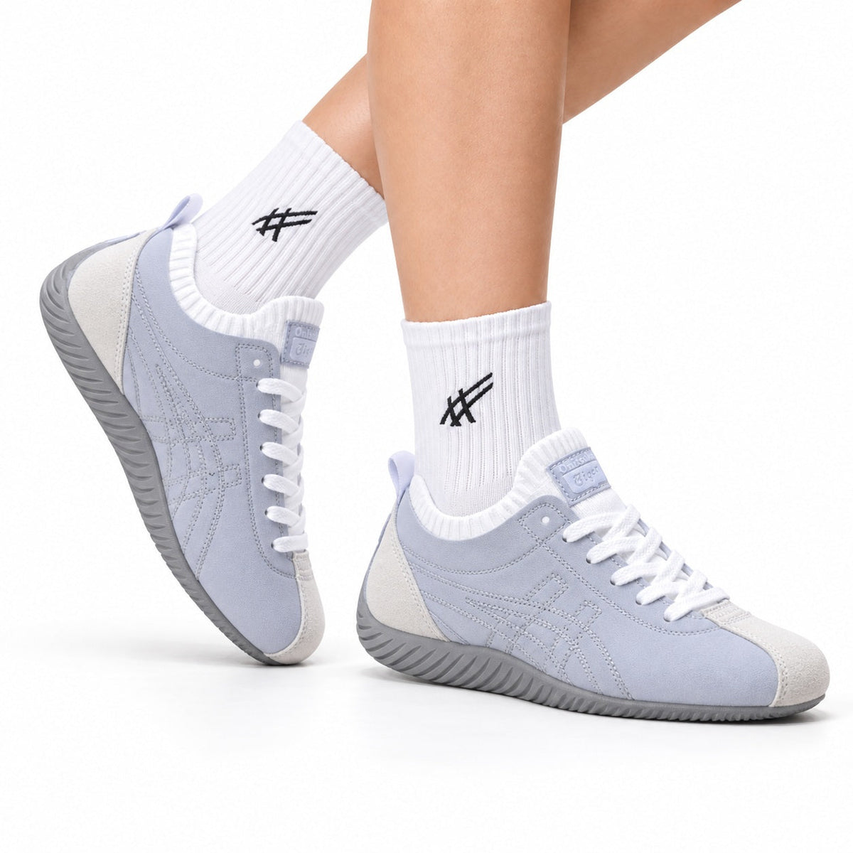 Onitsuka Tiger Low Profile Runner White Silver Unisex Shoes Style 31 main angled pair view