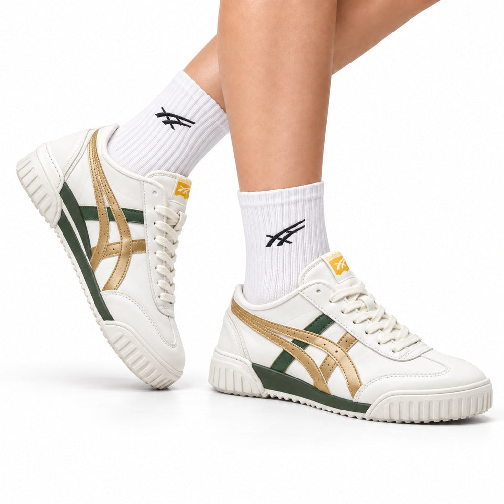 Onitsuka Tiger Retro Sabot Cream Gold Olive Unisex Shoes main angled pair view