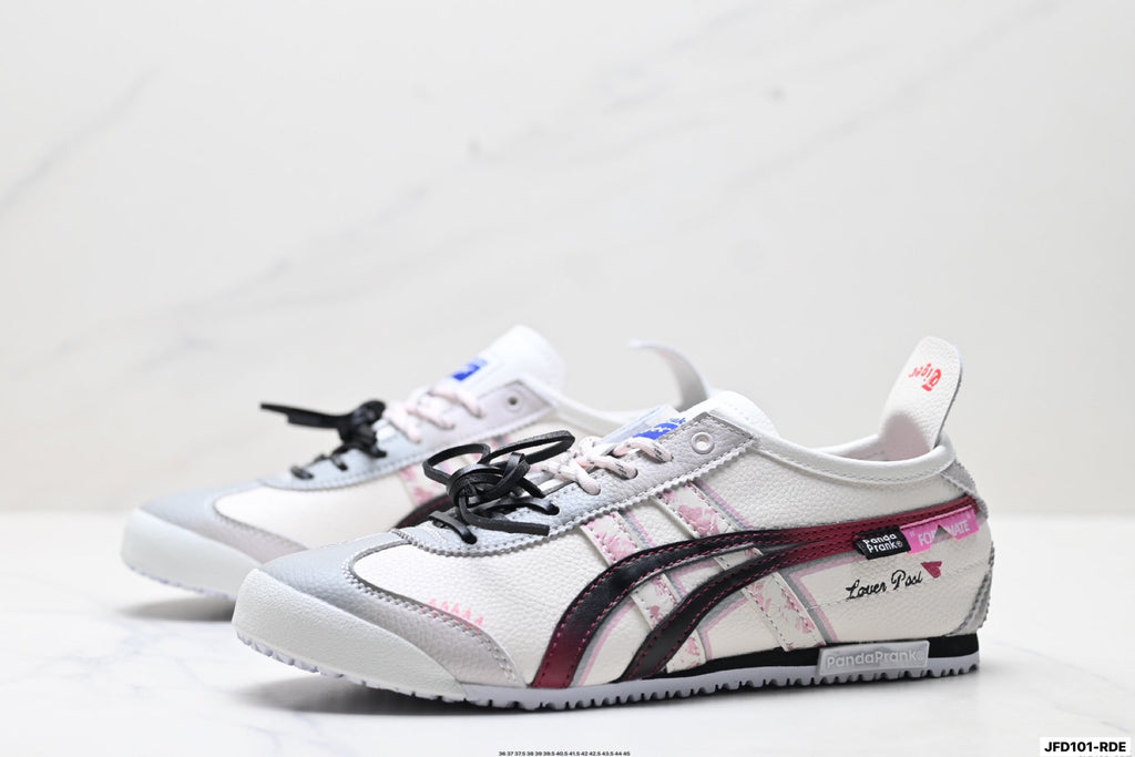 Onitsuka Tiger Retro Low Top White Black Burgundy Unisex Shoes Style 27 detail view 5