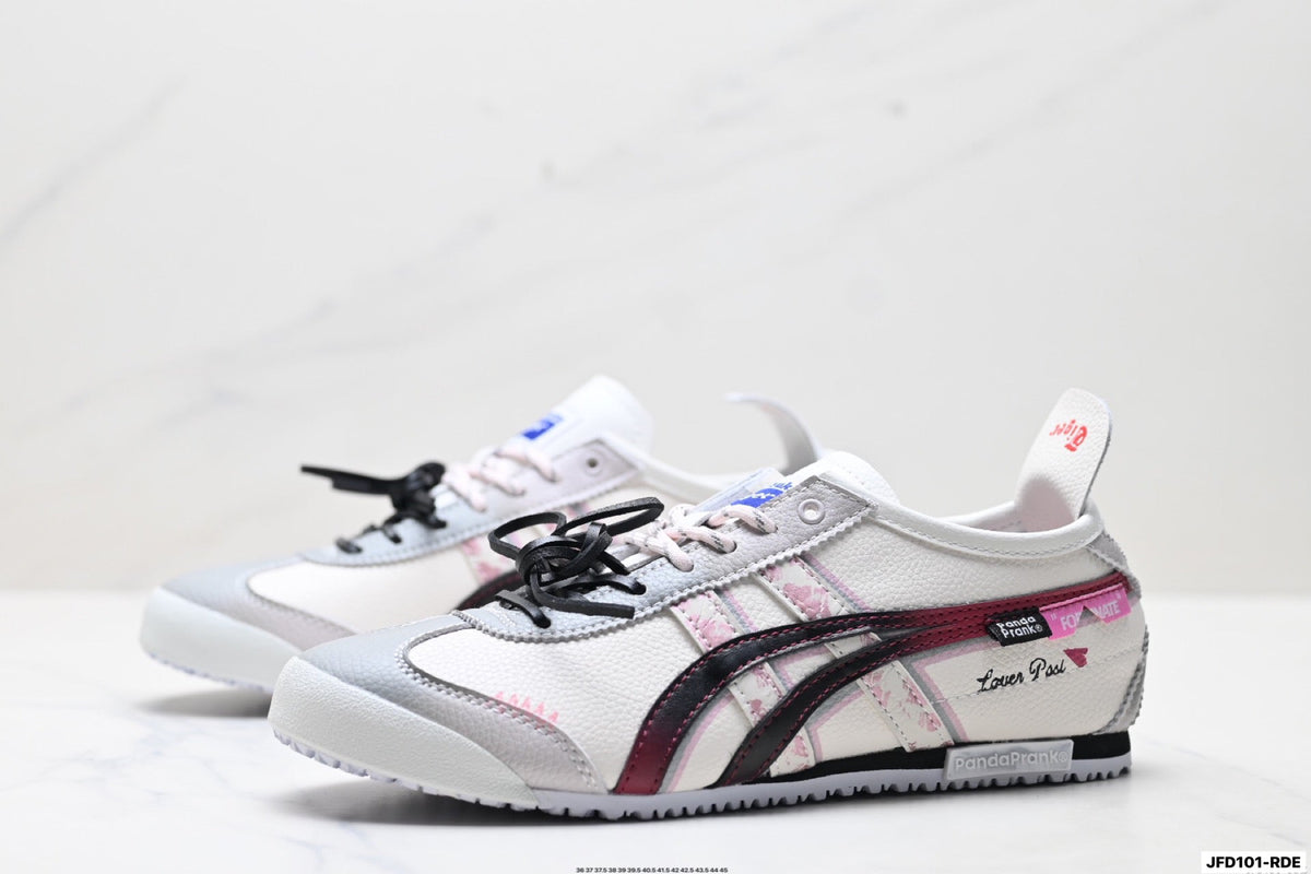 Onitsuka Tiger Retro Low Top White Black Burgundy Unisex Shoes Style 27 detail view 5
