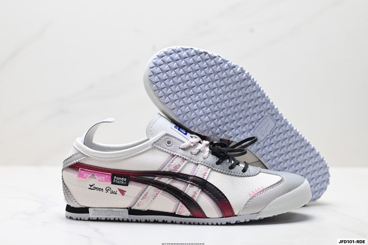 Onitsuka Tiger Retro Low Top White Black Burgundy Unisex Shoes Style 27 detail view 6