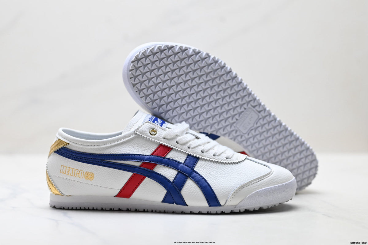 Onitsuka Tiger Retro Low Top White Royal Blue Red Unisex Shoes Style 20 detail view 6