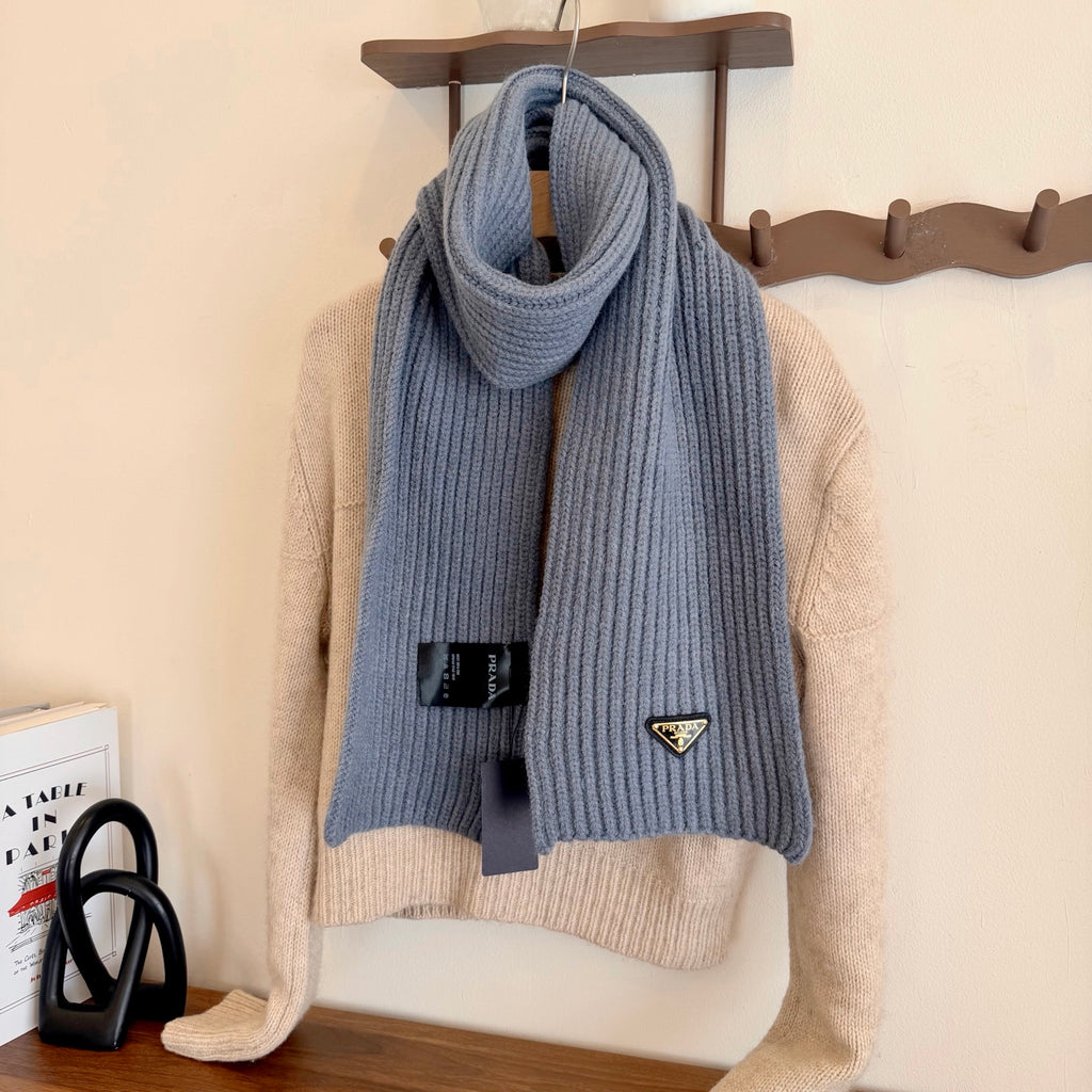 Prada Style Rib-Knit Logo Scarf product detail 5