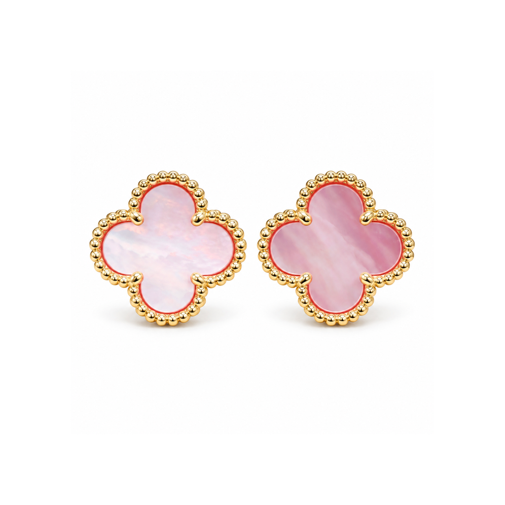 Van Cleef & Arpels-Style Clover Stud Earrings on pure white background