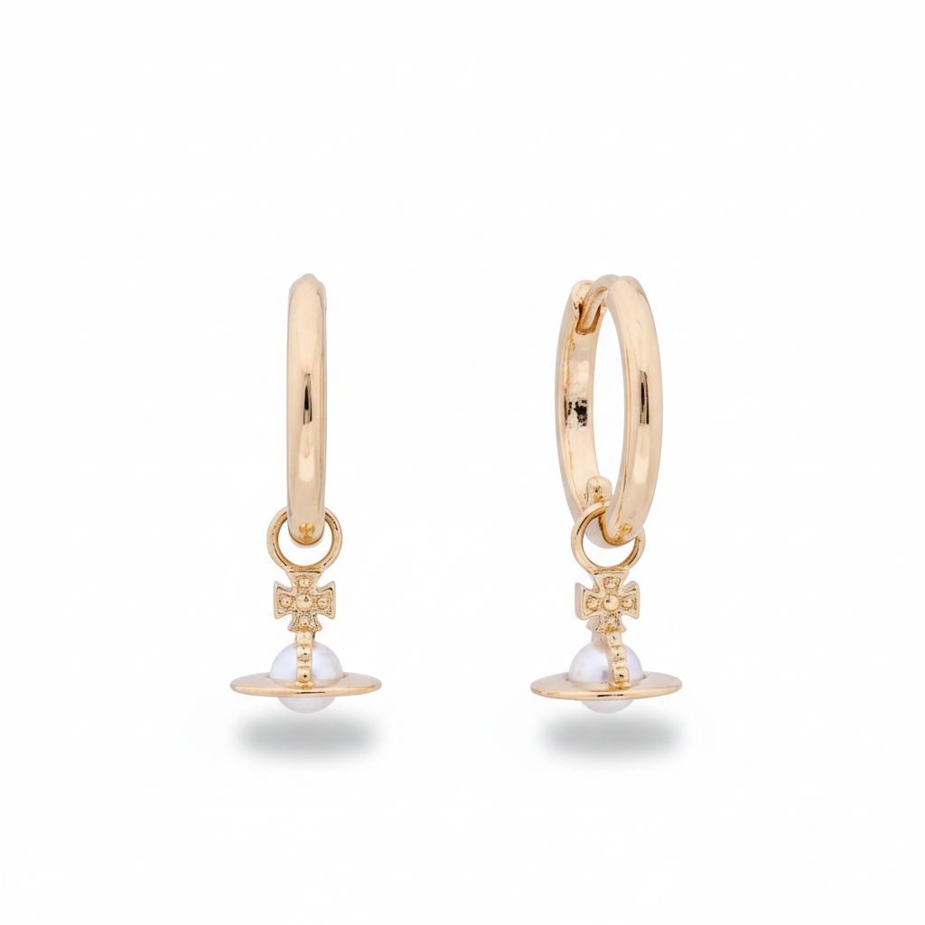 Vivienne Westwood 3D orb mini pearl earrings on a white background