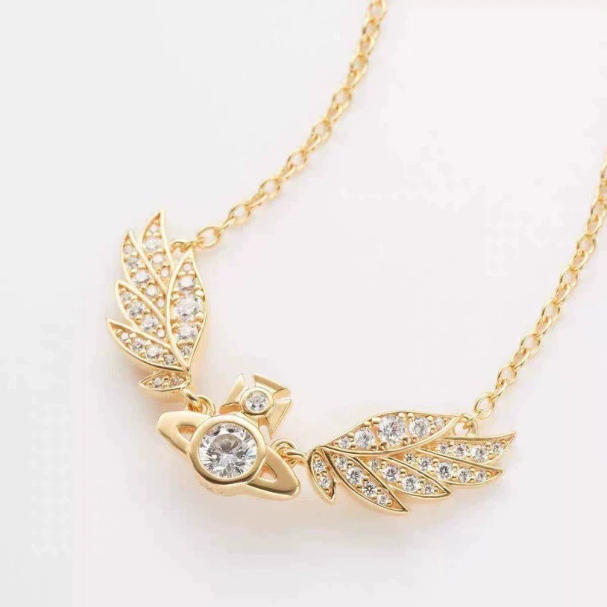 Vivienne Westwood Style Angel Wing Orb Necklace detail 1