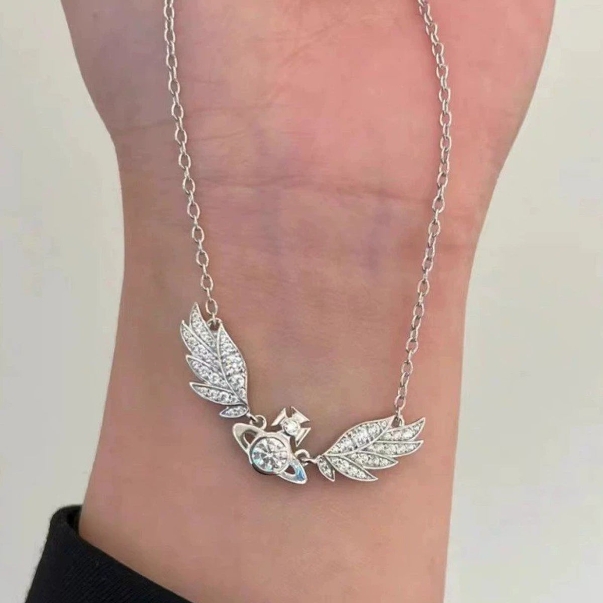 Vivienne Westwood Style Angel Wing Orb Necklace detail 3