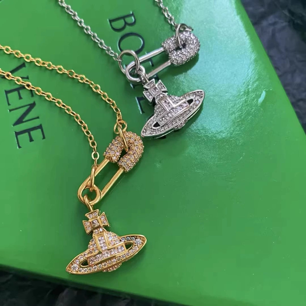 Vivienne Westwood Style Openwork Safety Pin Orb Necklace detail 2
