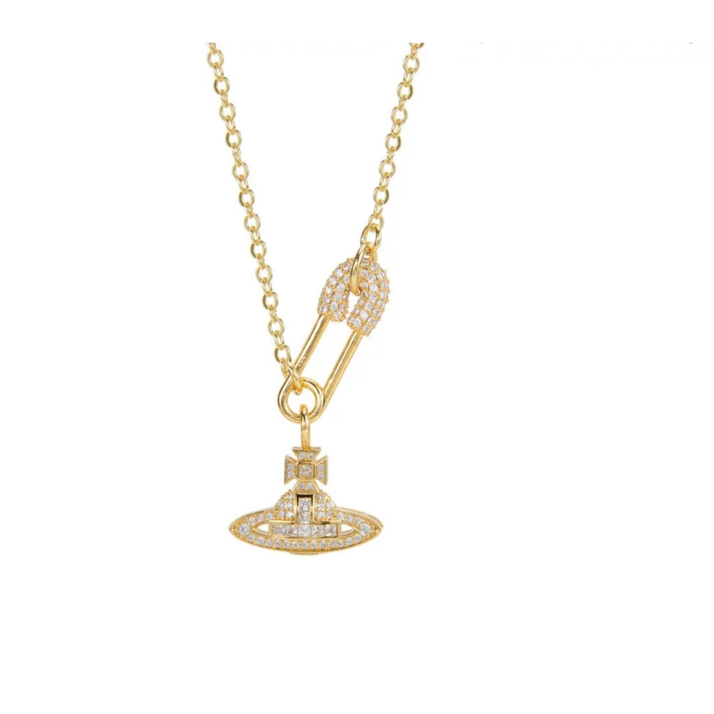 Vivienne Westwood Style Openwork Safety Pin Orb Necklace detail 4