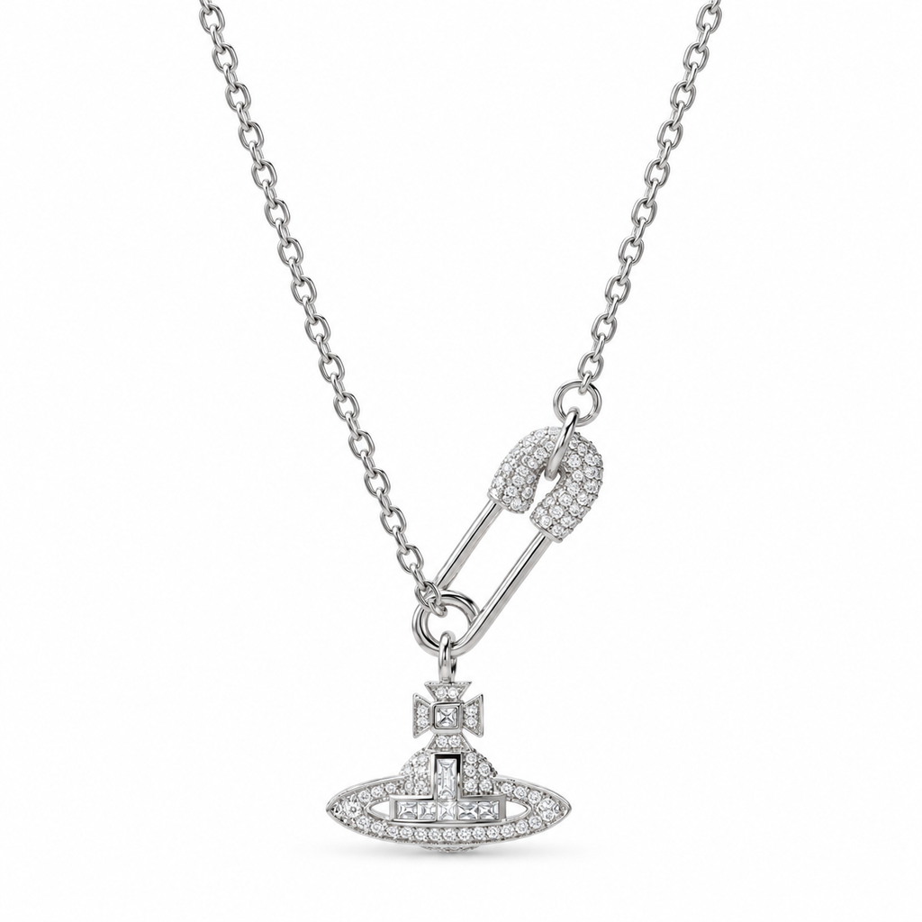 Vivienne Westwood Style Openwork Safety Pin Orb Necklace main product image