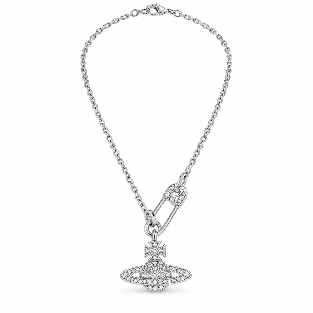 Vivienne Westwood Style Safety Pin Orb Chain Necklace main product image