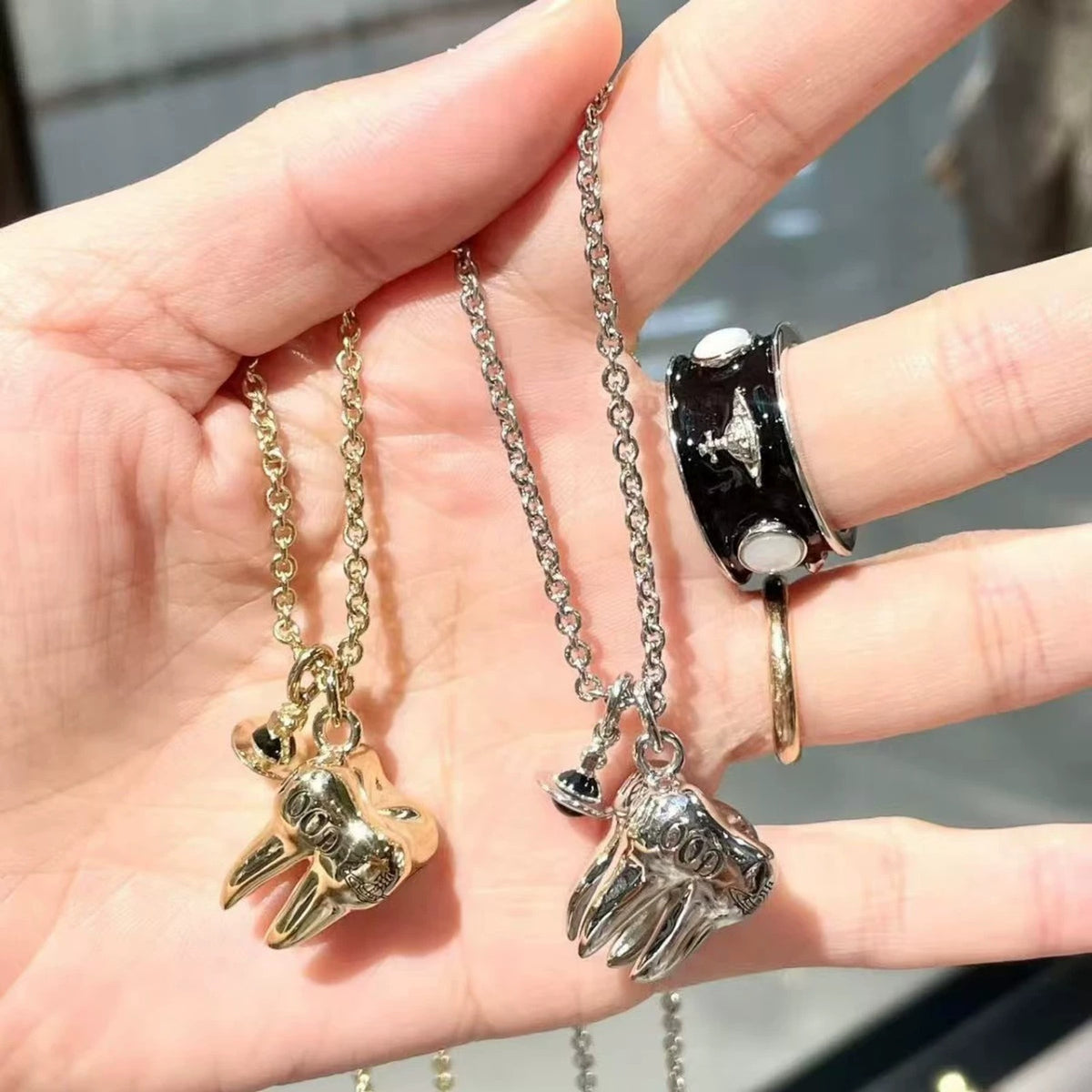 Vivienne Westwood Style Tooth Orb Pendant Necklace detail 1